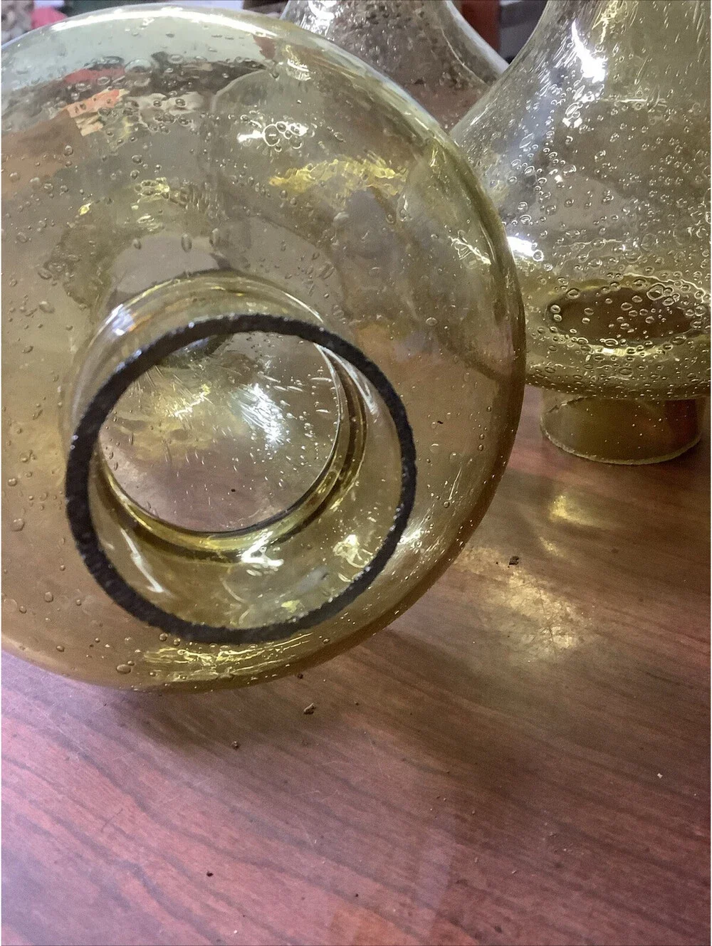 Vintage Oil Lamp Shade Hurricane Chimney Globe Honey Amber Bubble Stretch Glass